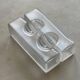 Decorative glass sculpture vases,  1980s clear glass modern bookcase accent