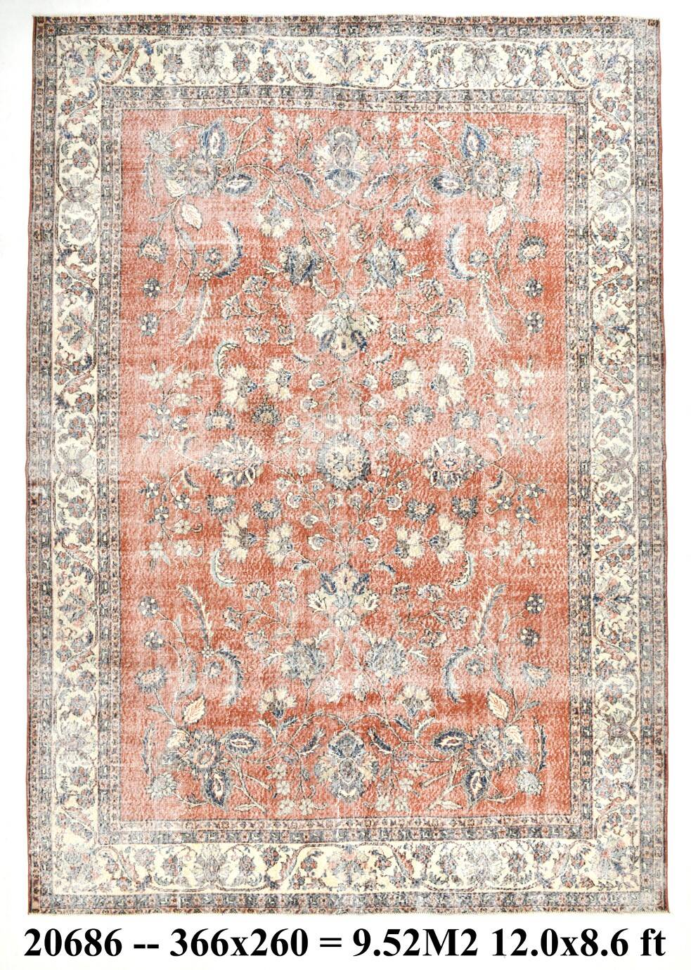 All-Over Floral Classic Red & Blue Turkish Rug, 260x366Cm