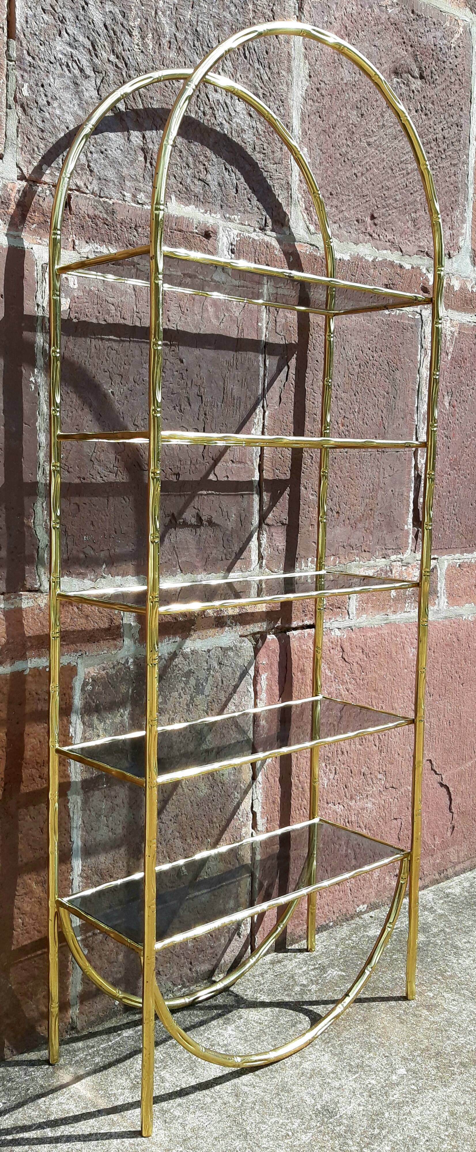 Shelf faux bamboo gold metal