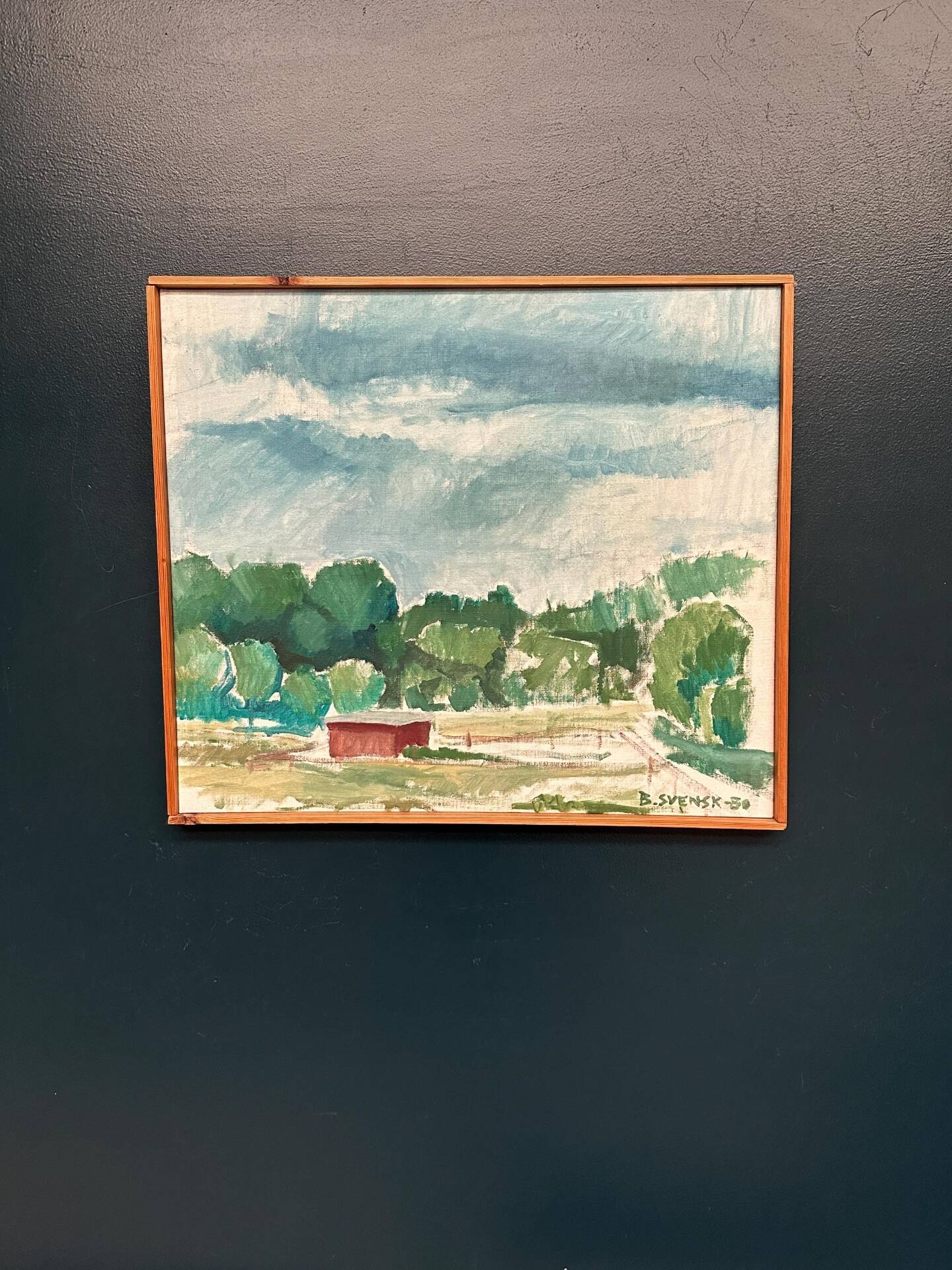Original Swedish Oil on Canvas – “Milk Shed at Kaga” by Björn Svensk – Signed – Dated 1980 – Vintage & Framed
