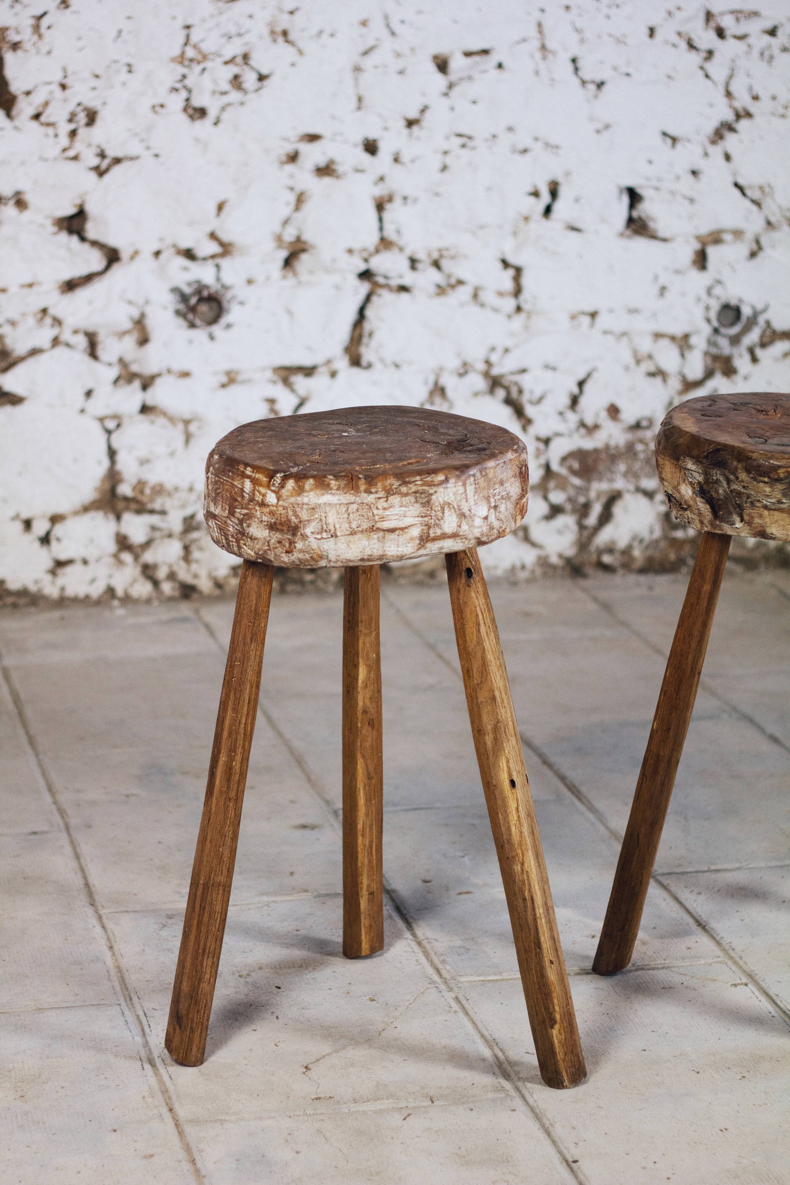 Brutalist bar stool in elm wood