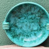 Art deco fruit bowl in green moiré ceramic