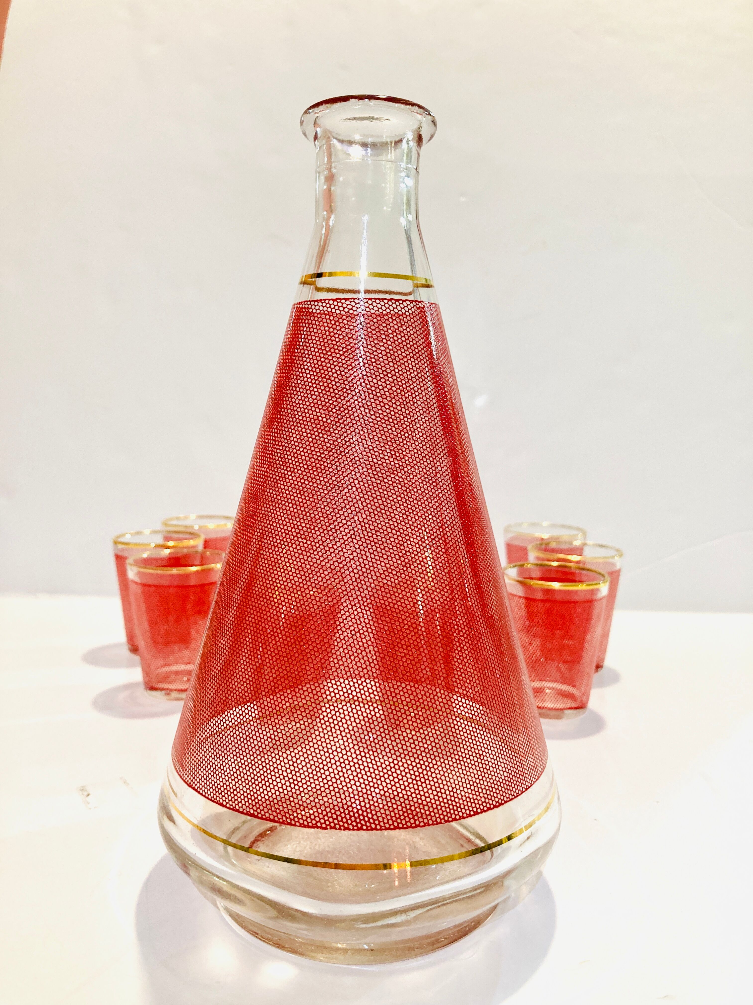 Set red liquor 1 carafe + 8 glasses Bvb France -retro cuisine vintagz
