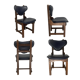 Ensemble de 4 chaises de salle à manger brutalistes en chêne et cuir, années 1960