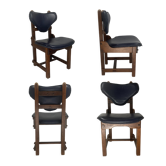Ensemble de 4 chaises de salle à manger brutalistes en chêne et cuir, années 1960
