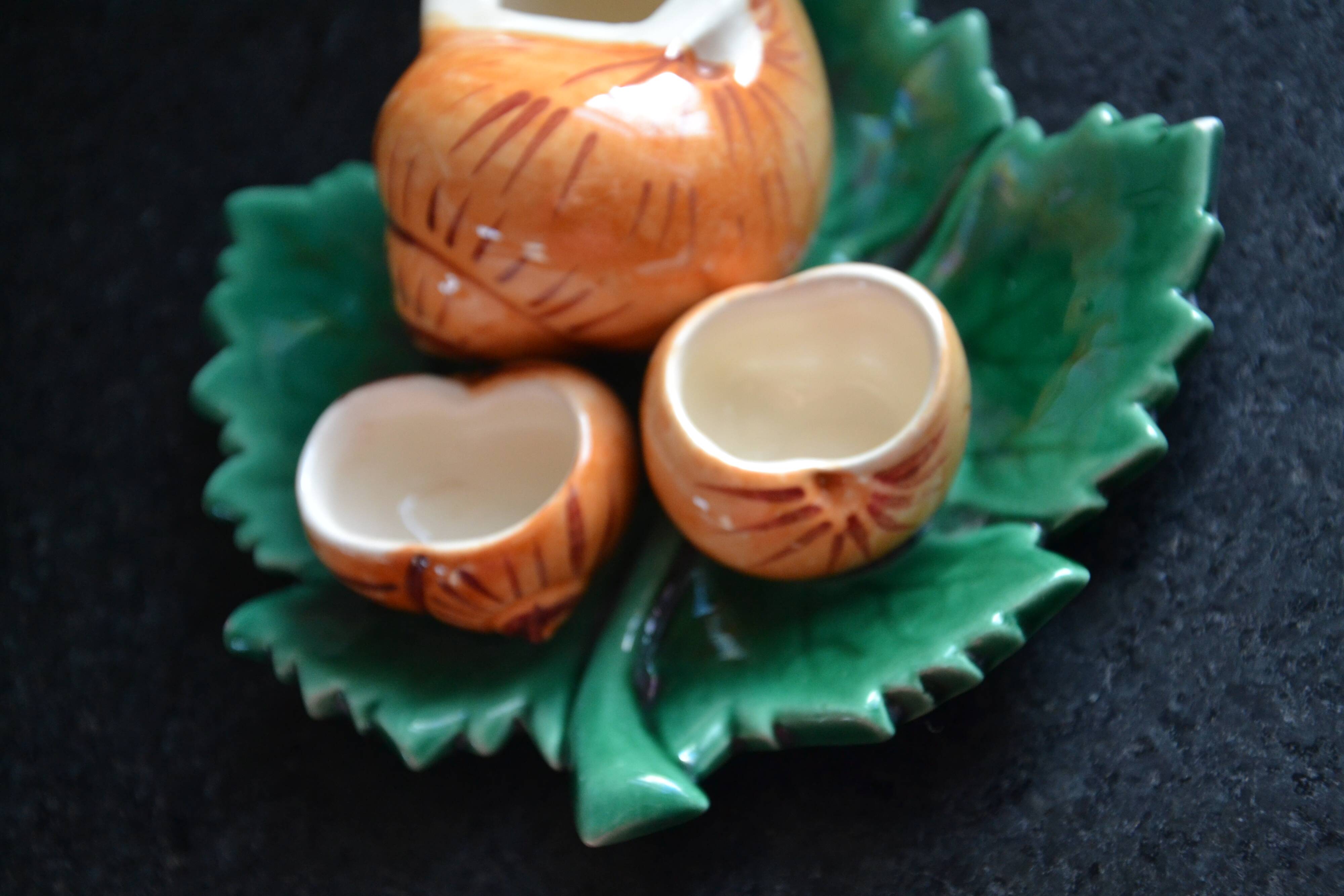 Salt and pepper shakers, mustard and barbotine Roger Colas