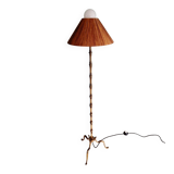Brass floor lamp with rattan shade, 1950s-60s.
