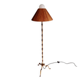 Brass floor lamp with rattan shade, 1950s-60s.