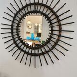 Vintage sun mirror in 60s dark rattan 56cm