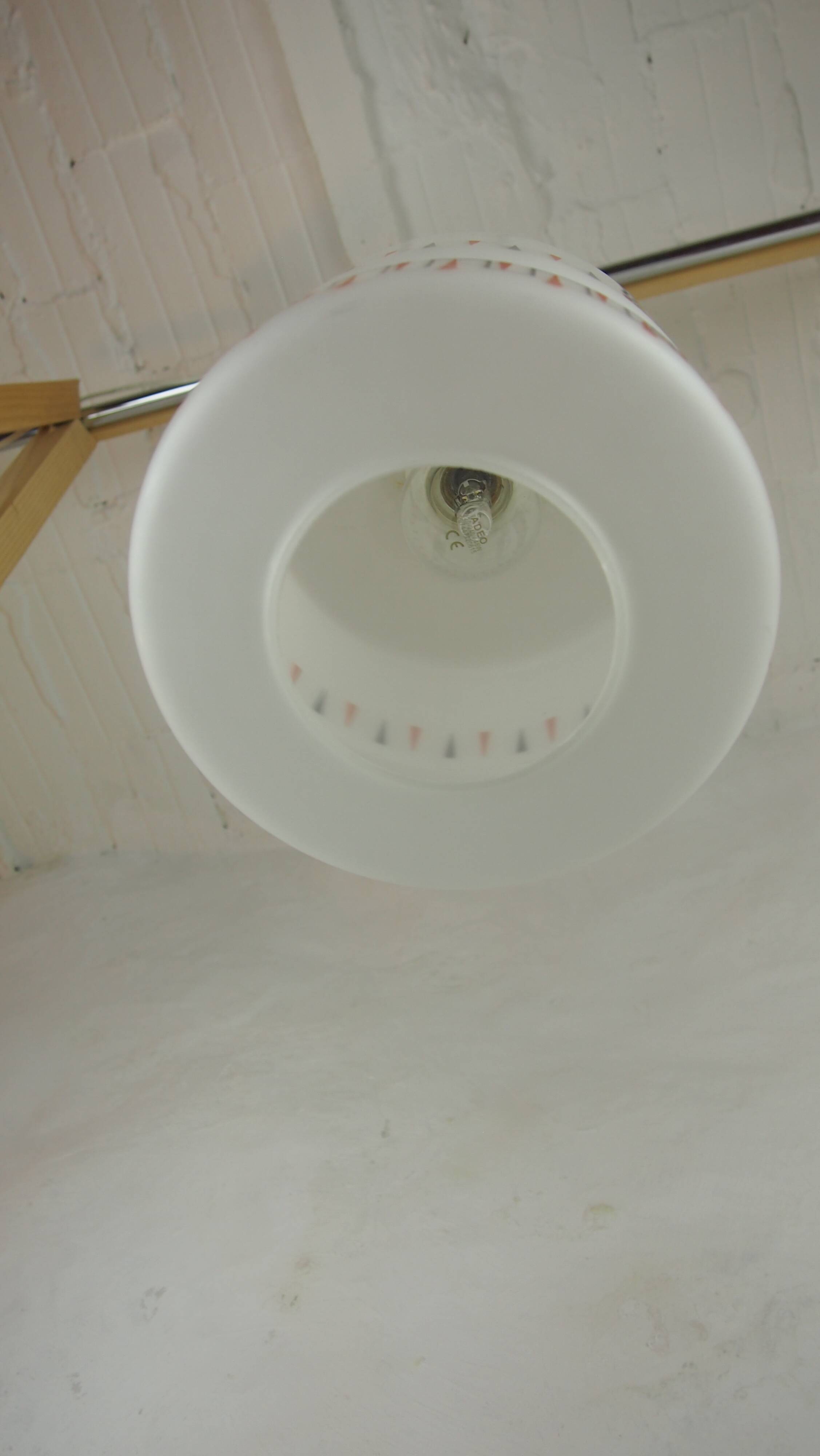 Vintage opaline glass pendant light with geometric design, 1960s Lunel style