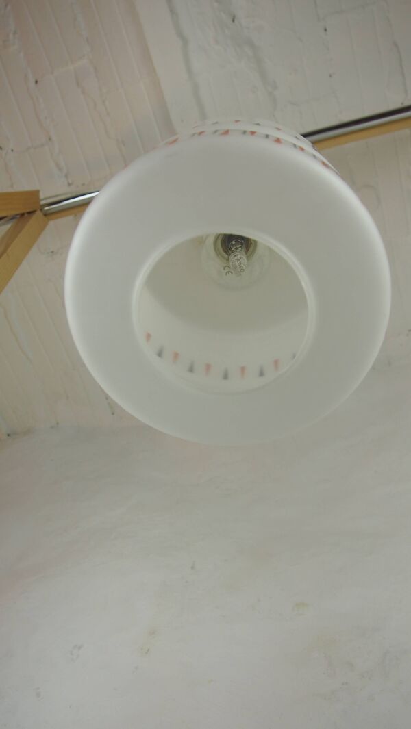 Suspension vintage opaline Verre blanc dessin geométrique 1960 Style Lunel
