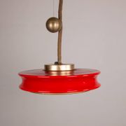 Large pendant light, adjustable in height, in glass and brass, Orion model by Schwarz and Staff Leucht