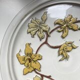 Plateau plat verre émaillée art nouveau floral signé Chaf école Nancy