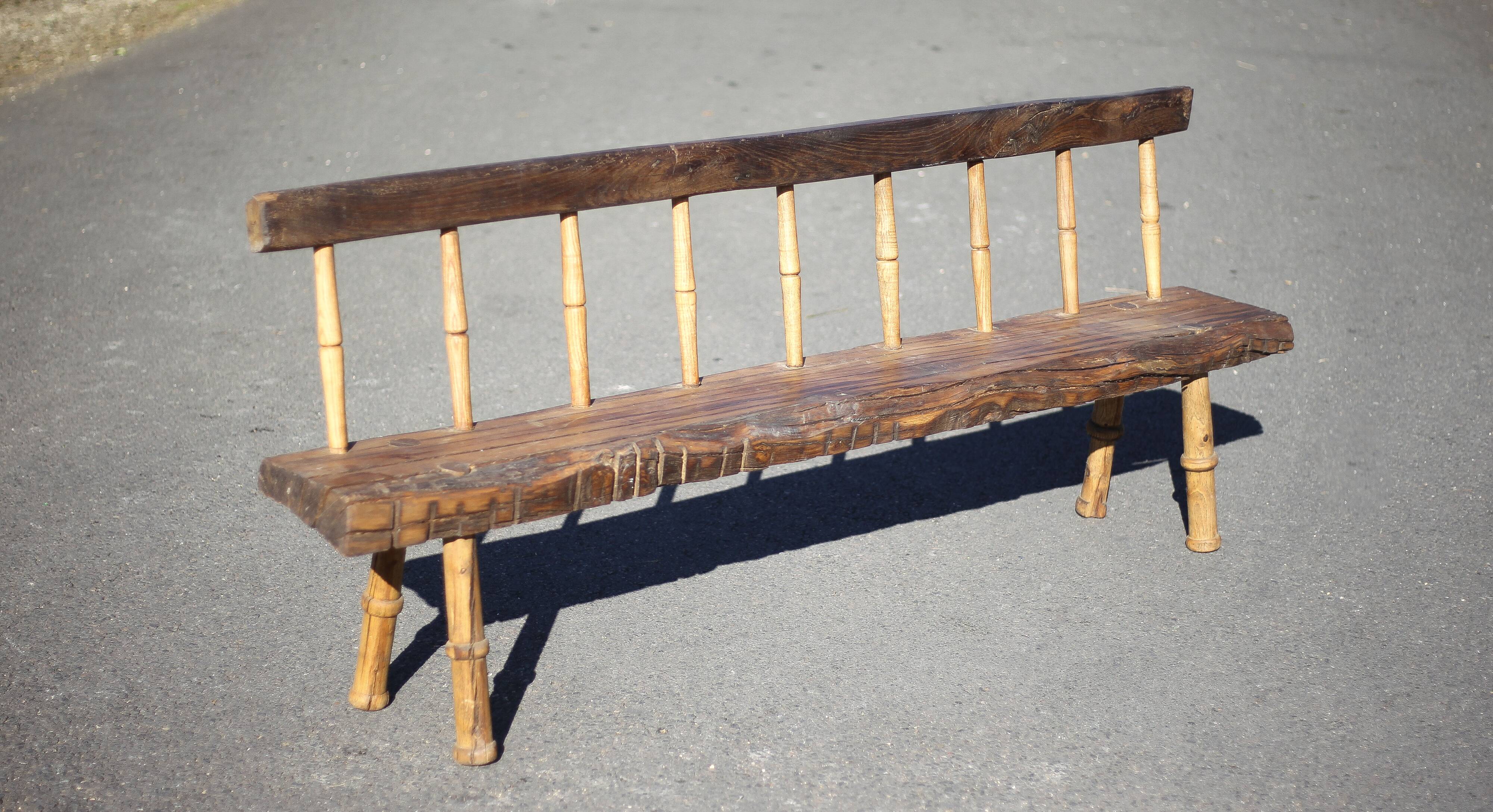 Large vintage wooden bench, old wooden bench, handcrafted bench, brutalist, entrance hall