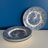 Set of 4 vintage English porcelain dessert plates with blue cha decor