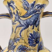 Vintage Handmade Yellow and Blue Glazed Ceramic Amphora by Zulimo Aretini, Italy