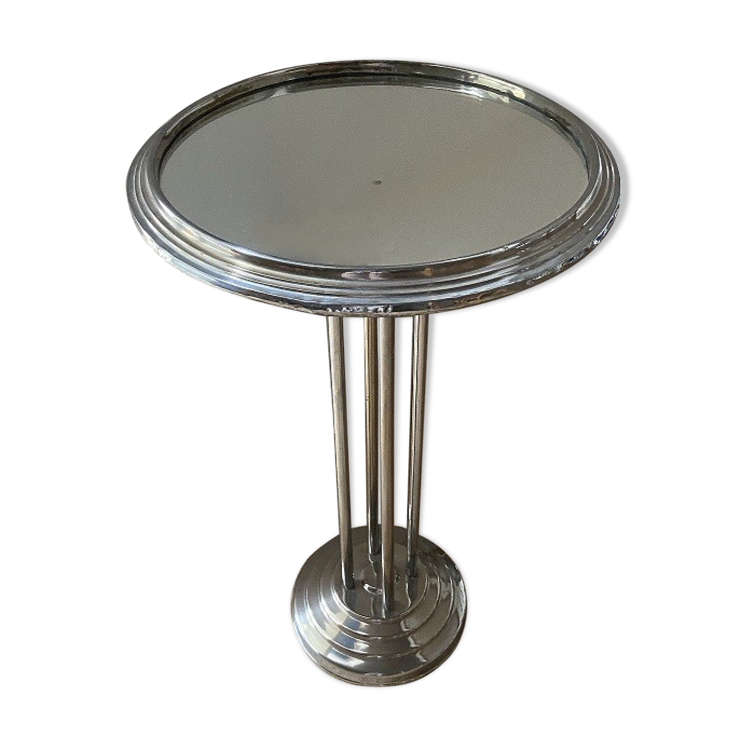 Table d'appoint art déco en alu et miroir d'estaminet