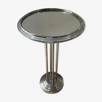 Nice art deco side table in aluminum and estaminet mirror