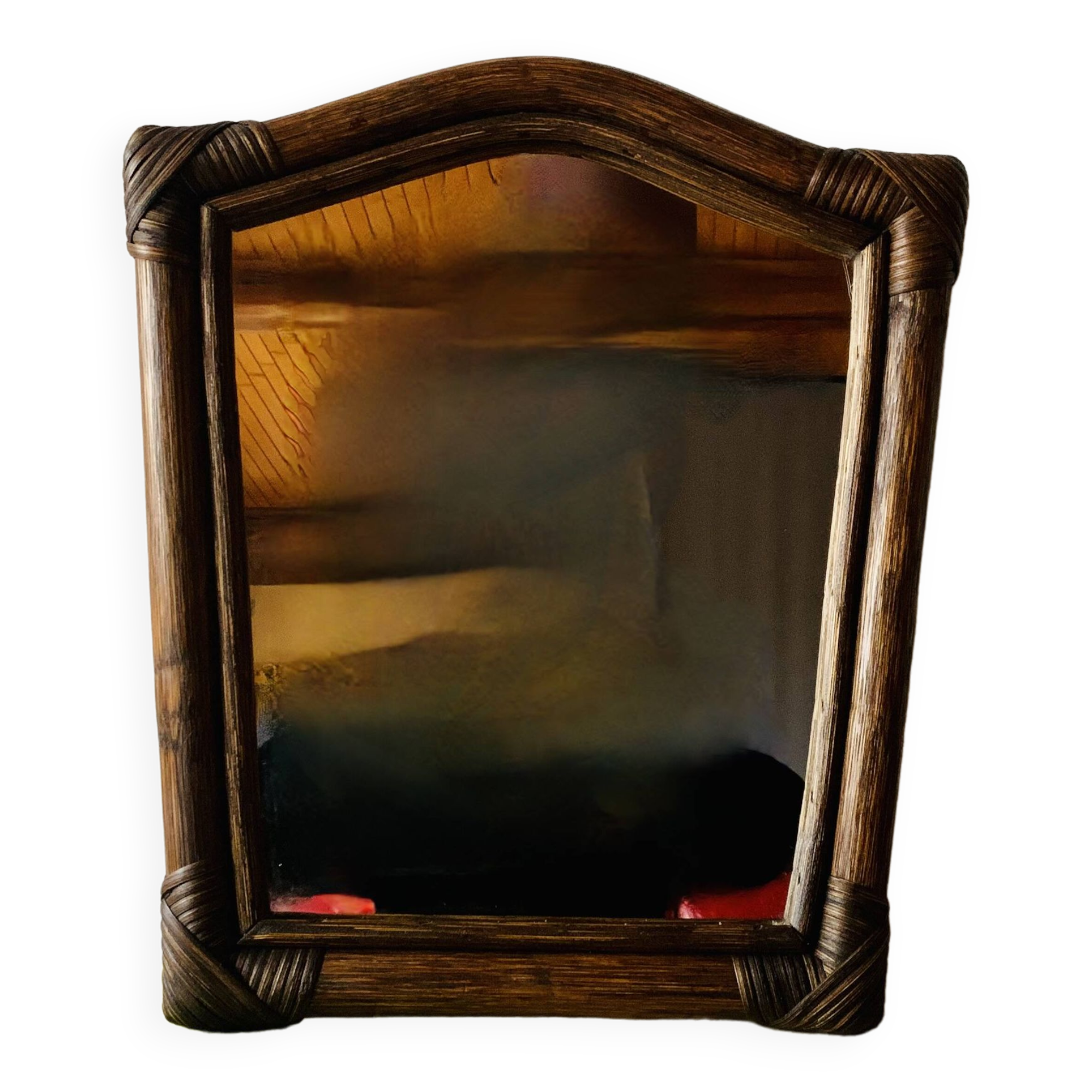 Vintage trapezoidal bamboo mirror