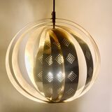 'Moon' pendant lamp, in brass and glass strips, 1970s