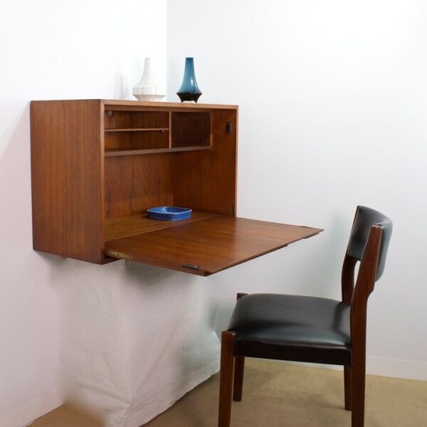 1960 teak wall desk, vintage secretary