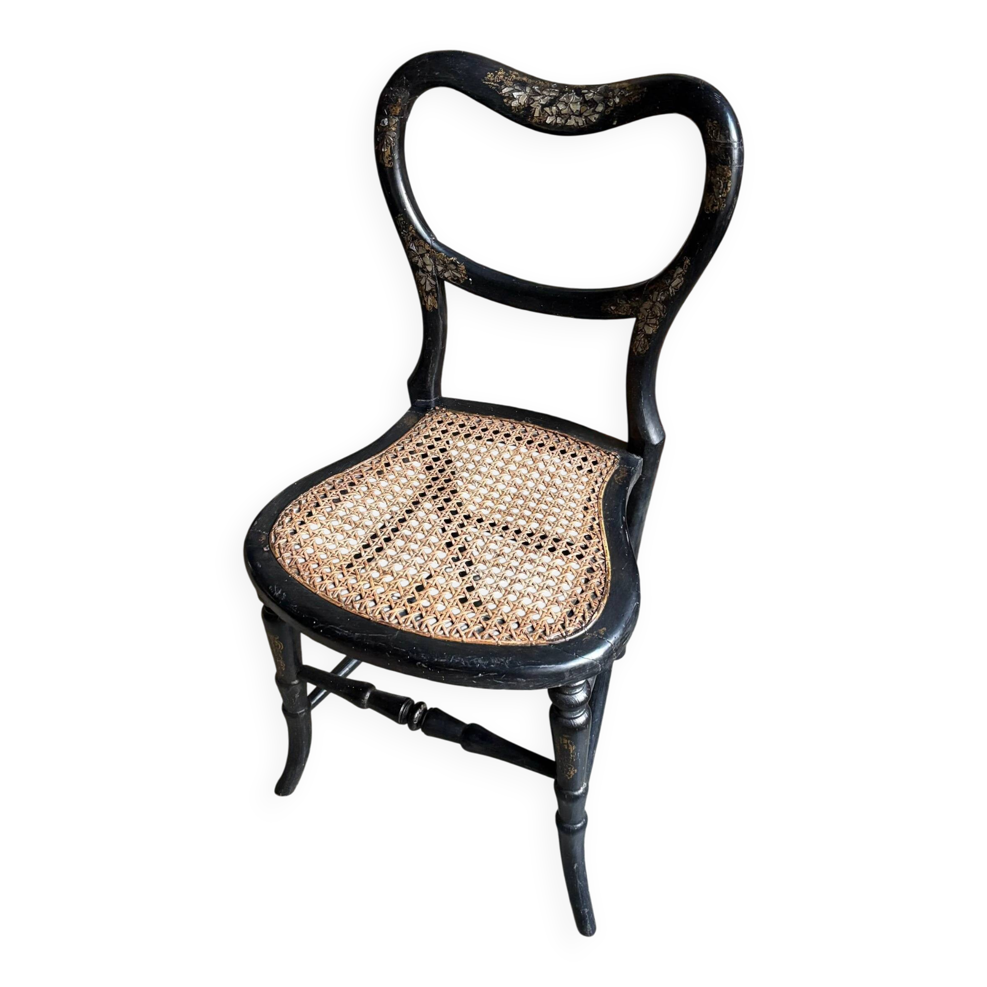 Napoleon III chair in black wood, mother-of-pearl and caning no. 1
