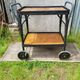 Old service servant rattan & scoubidou on wheels metal + wood trays