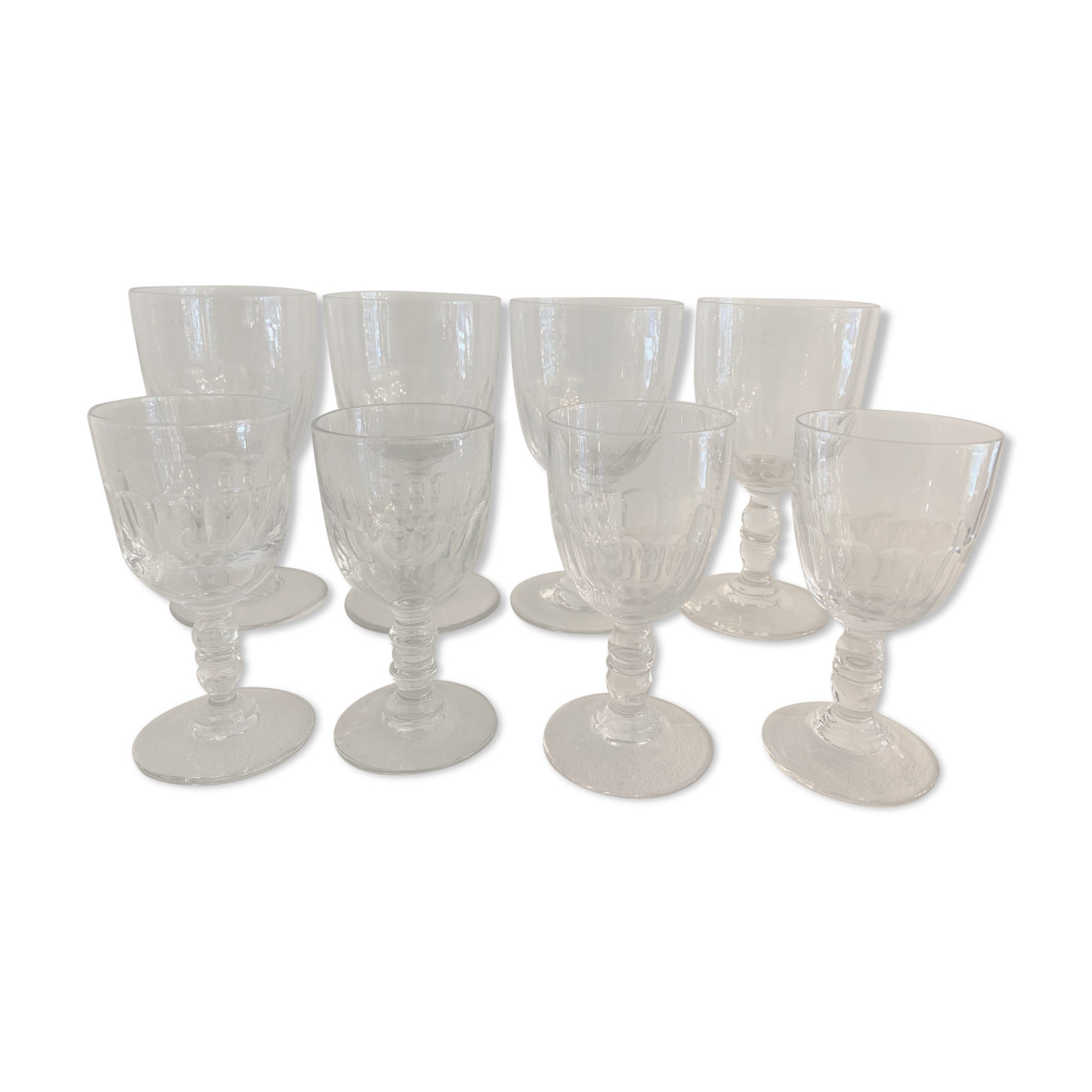 Lot of 8 old glass walking glasses of 2 different sizes