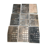 Set of 9 old printer drawers
