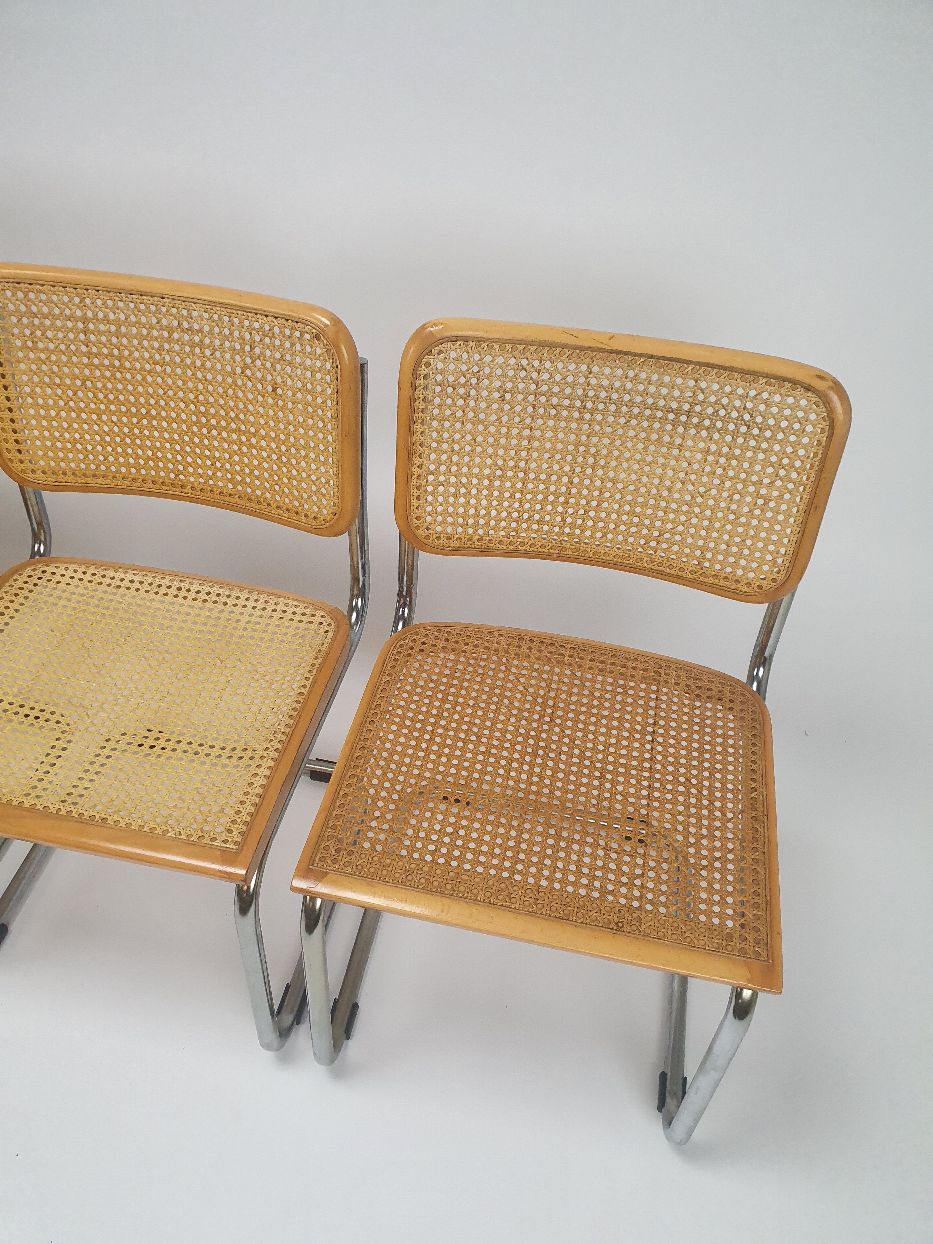 Set of 4 tubular frame and cane dining chairs by Marcel Breuer, 1970s