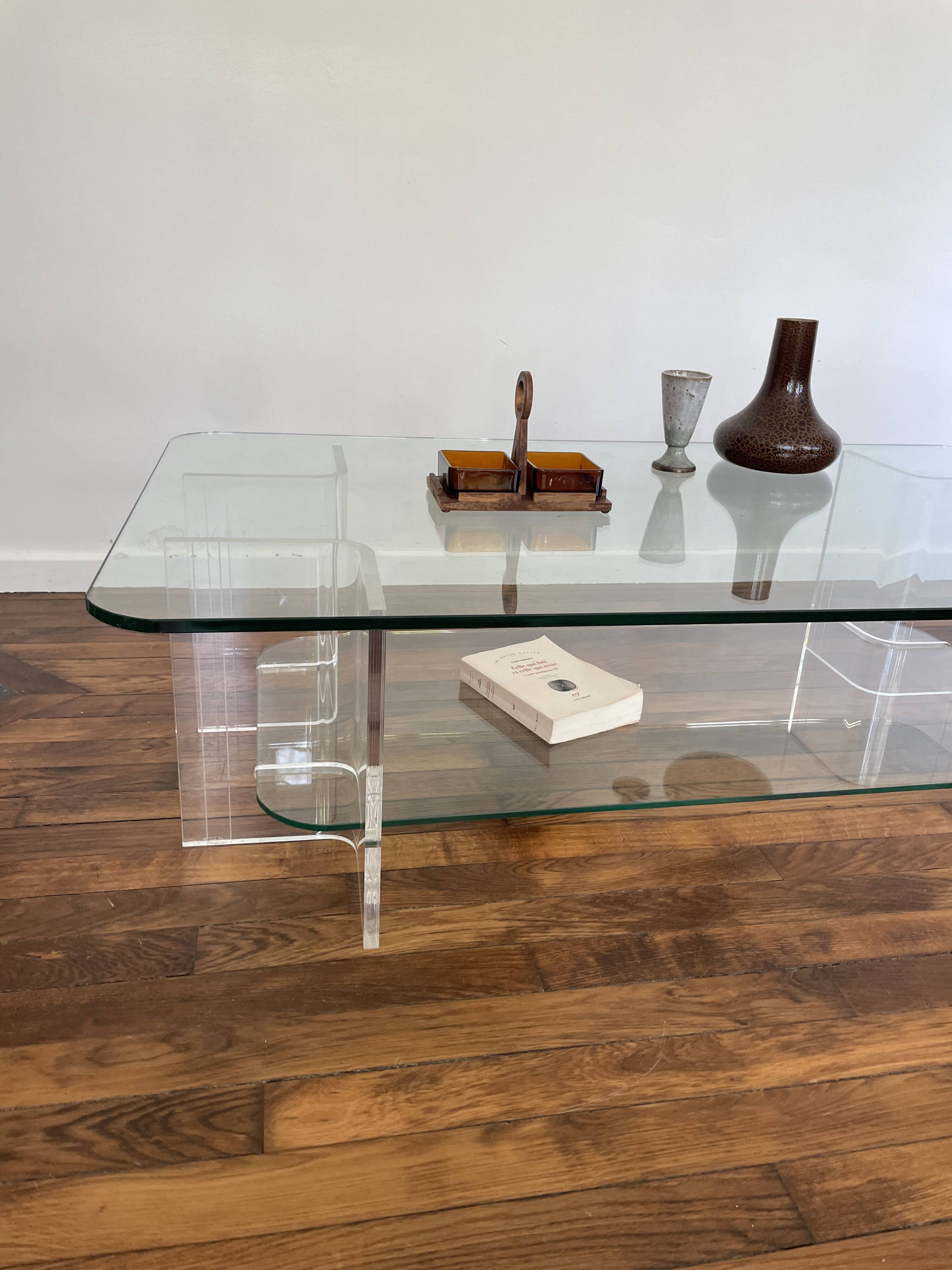 Table Basse en Verre et Plexi Vintage