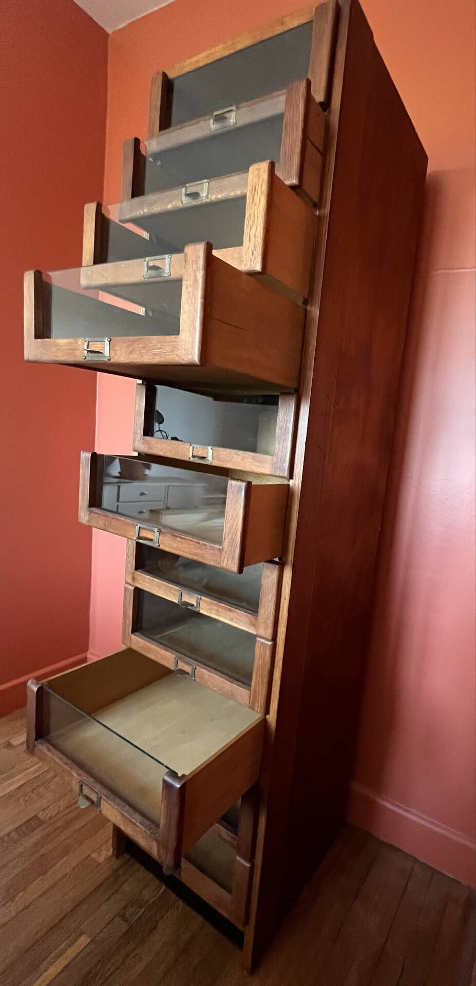 Old haberdashery furniture, workshop furniture.