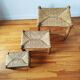 Set of 3 small wooden and straw benches/stools Vintage 60-70s