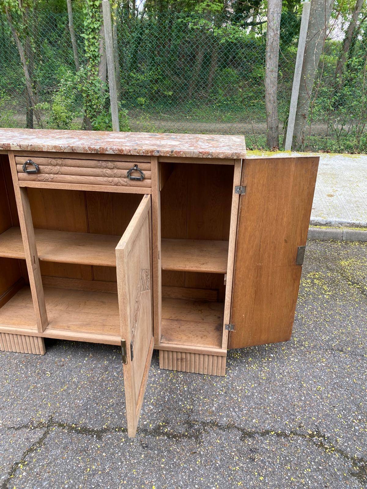 Art Deco vintage Parisian buffet renovated in solid wood and pink marble 123cm