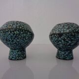 Vintage Indian Copper & Turquoise Stone Ashtrays, 1960s, Set of 2