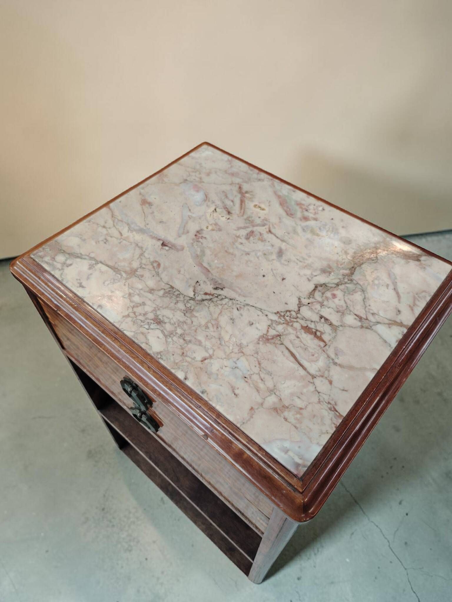 Art Deco Side Table in Walnut and Marble - 1930