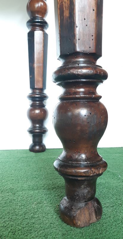 Walnut table on white marble for kitchen, old
