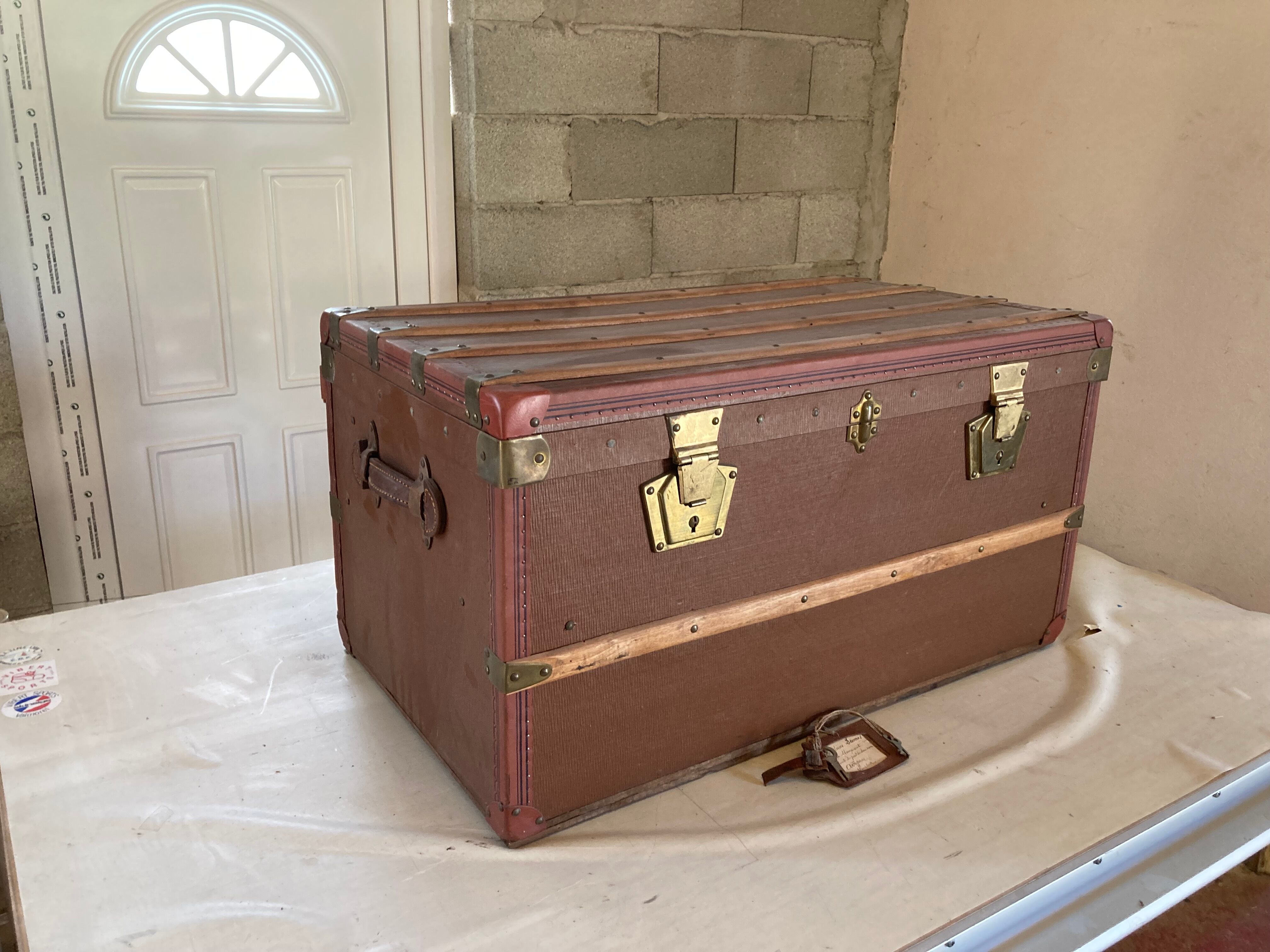 TRAVEL TRUNK RECTANGLE DEBUT XXE WOOD BROWN LEATHER SHEATH