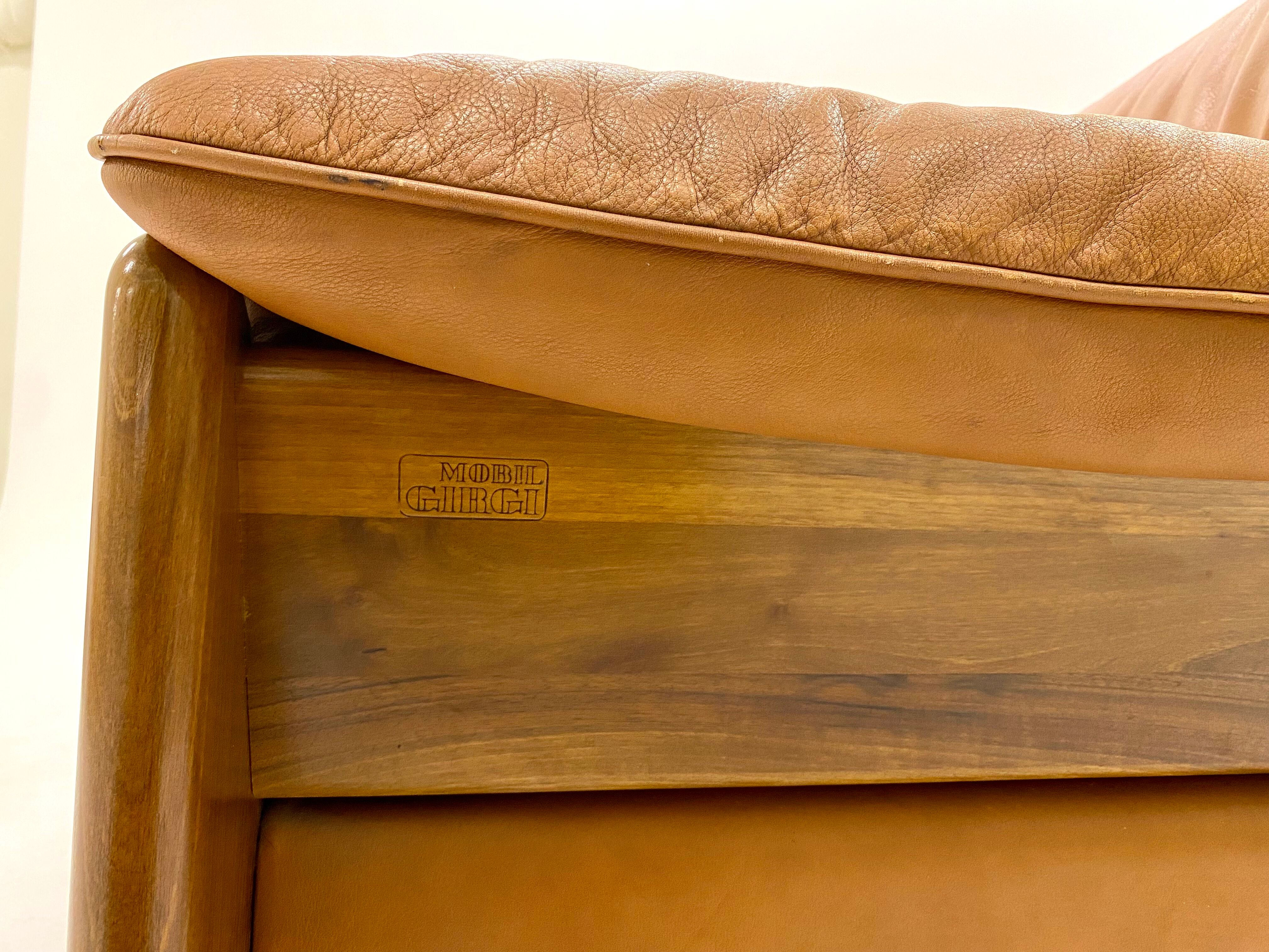 Cognac Leather Sofa By Sapporo For Mobil Girgi, Italy 1970s
