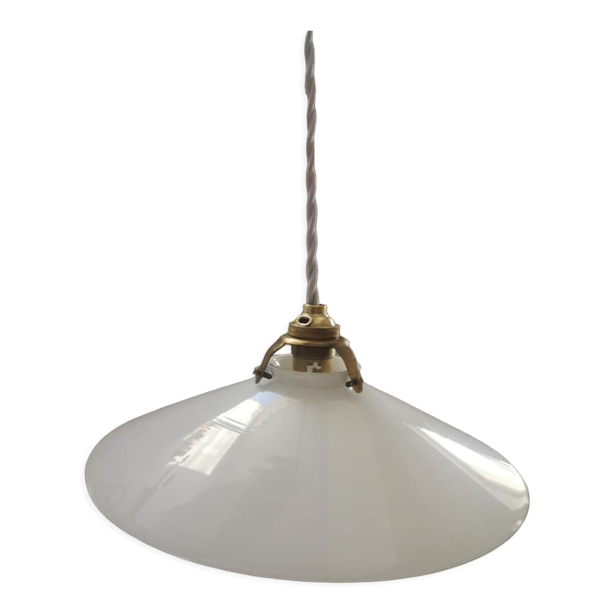 Suspension lampshade old opaline white smooth spirit walkman Art Deco 1930 TBE ø 25 cm