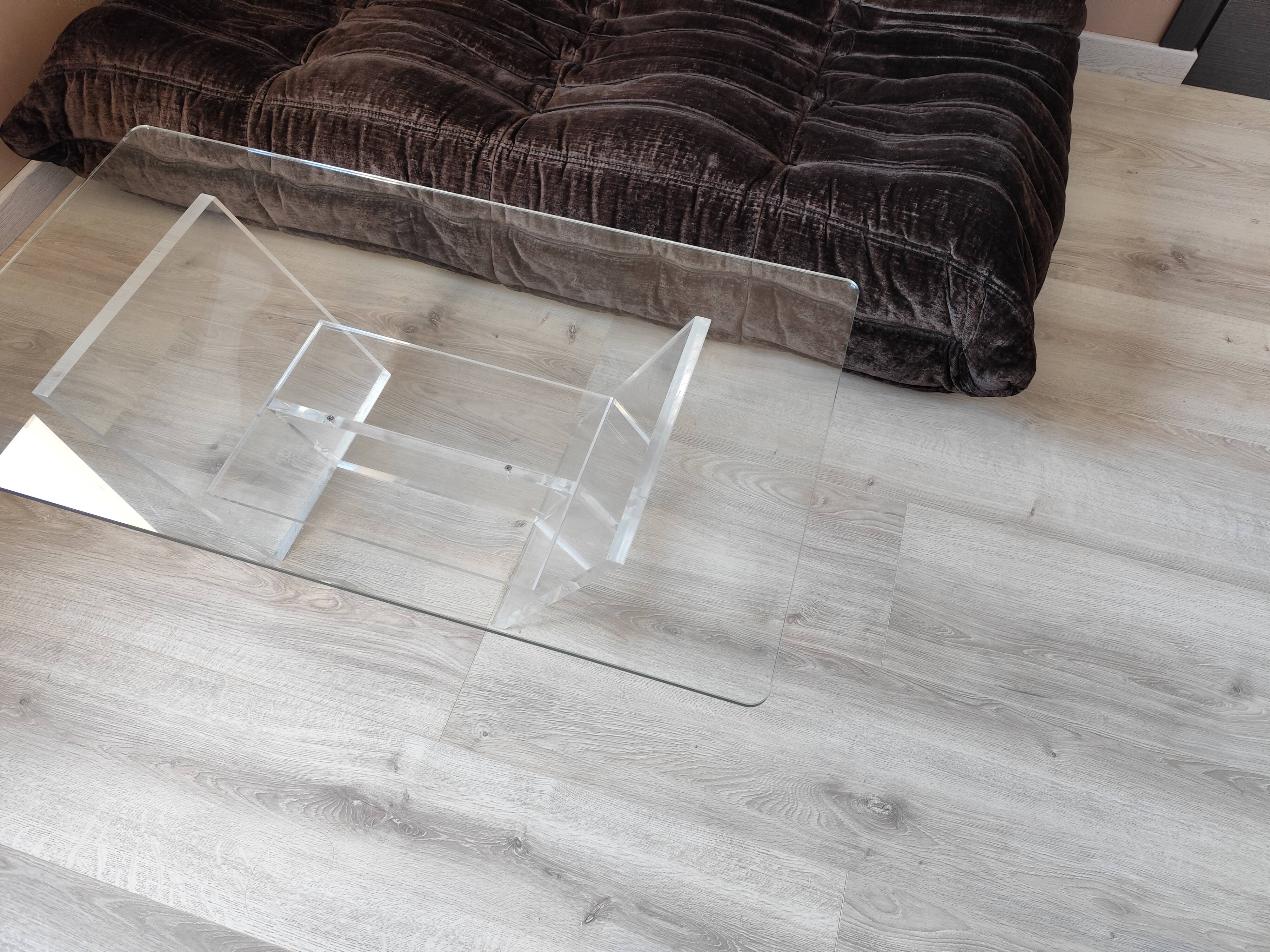 Vintage David LANGE glass & altuglas coffee table circa 1970
