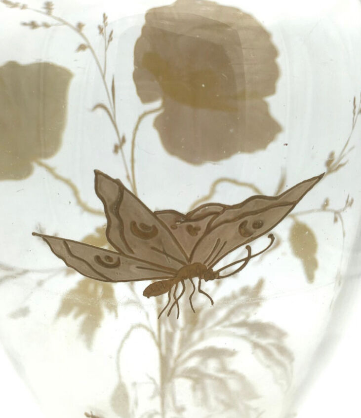 Art Nouveau vase with Painted decoration of Poppies and Butterfly 1900