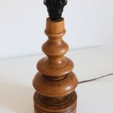 Turned wooden base lamp with printed lampshade