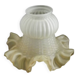 Vintage French Opaque White Glass Replacement Shade with Frilled Amber Edge