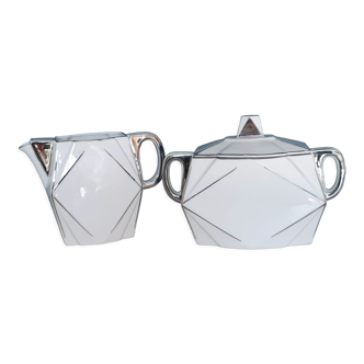 Art Deco porcelain sugar bowl and milk jug