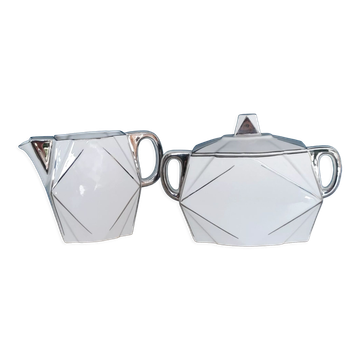 Art Deco porcelain sugar bowl and milk jug