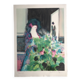 Claude manoukian woman with a bouquet, 1980. lithograph signed in pencil