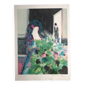 Claude manoukian woman with a bouquet, 1980. lithograph signed in pencil