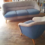 Chair organic 50s Danish blue and beige
