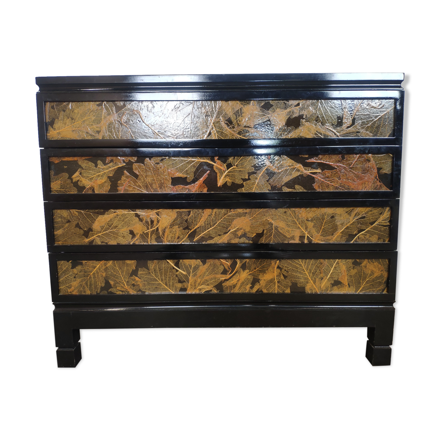 Commode noir placage feuille noir quatre tiroirs